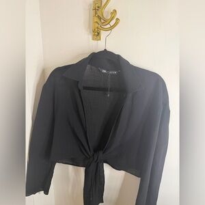 Zara Black Tie-Front Blouse cropped